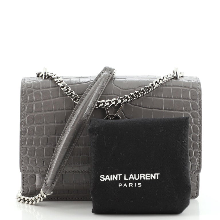 Saint Laurent Black Croc Sunset Chain Wallet Bag Saint Laurent