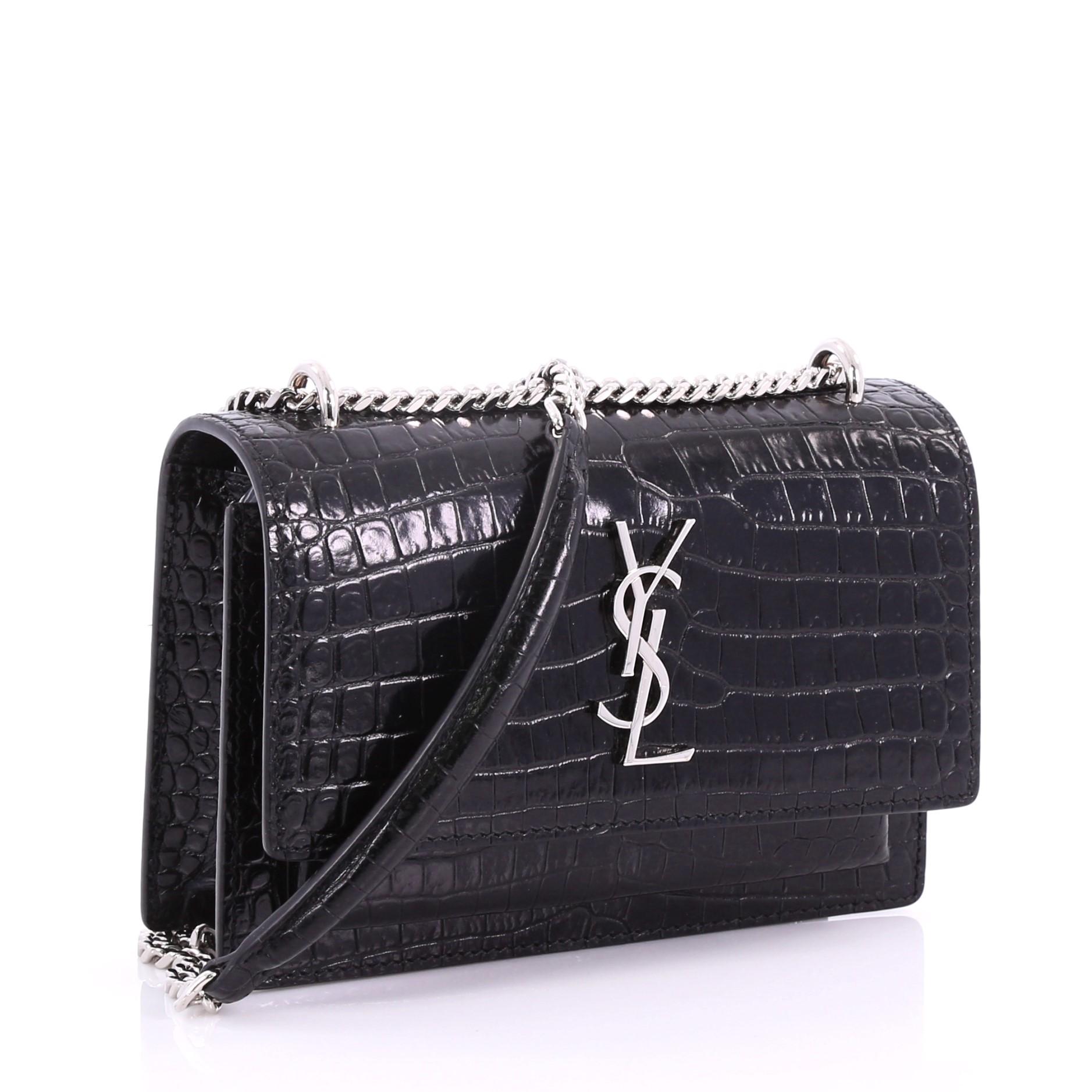 sunset chain wallet in crocodile embossed shiny leather