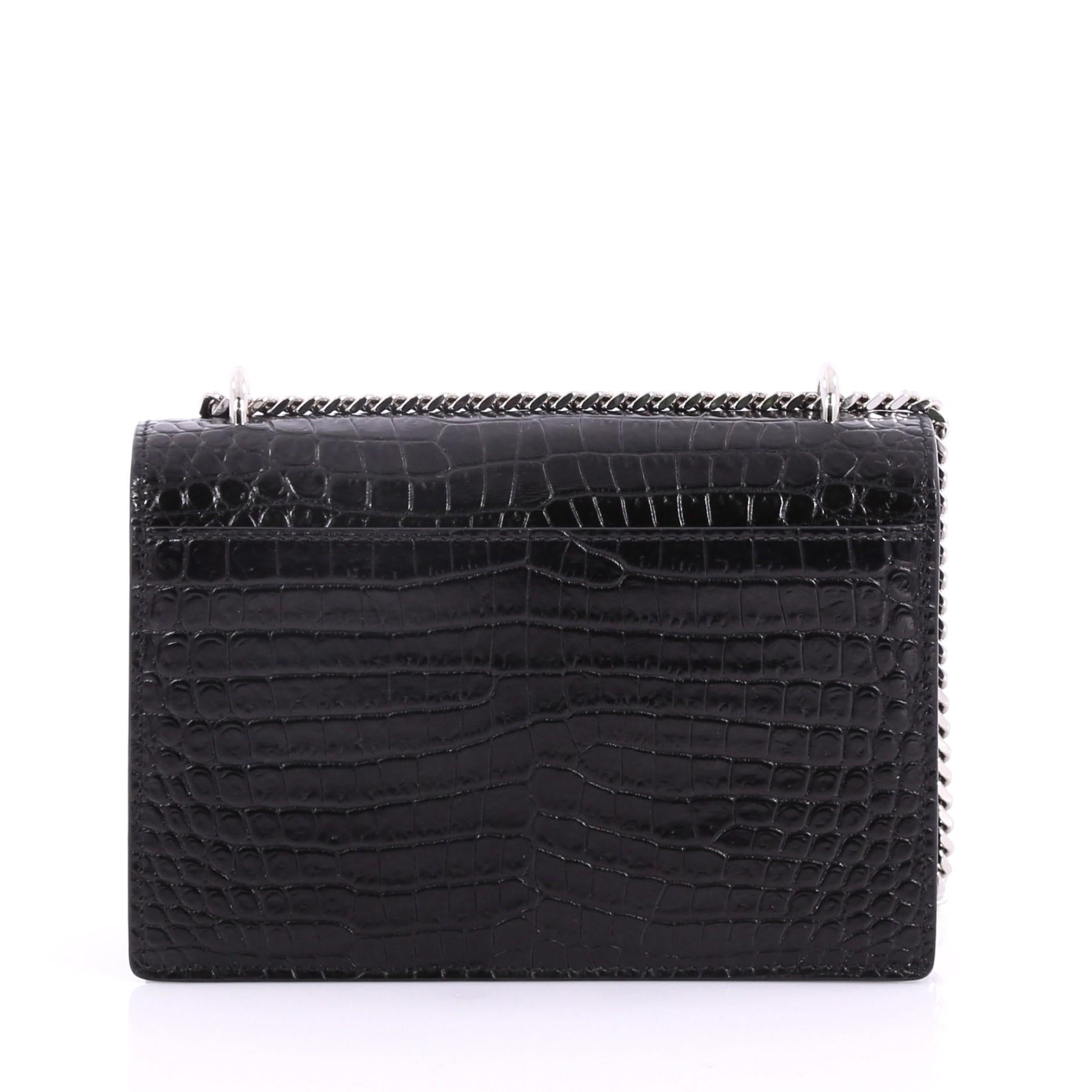 sunset chain wallet in shiny crocodile-embossed leather