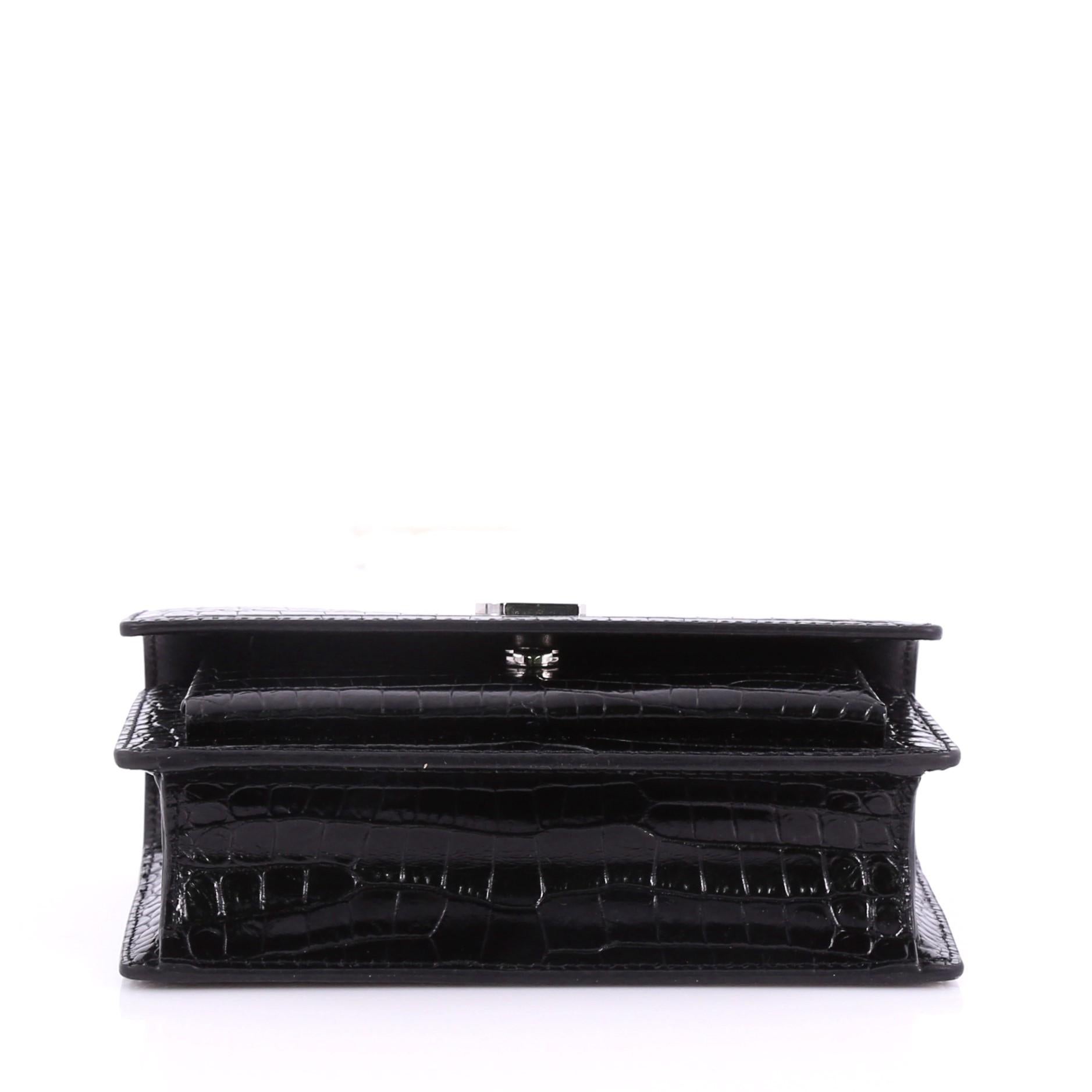 ysl sunset chain wallet in crocodile embossed shiny leather