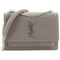 Saint Laurent Sunset Chain Wallet Crocodile Embossed Leather