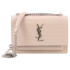 Saint Laurent Sunset Chain Wallet Crocodile Embossed Leather