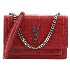 Saint Laurent Sunset Chain Wallet Crocodile Embossed Leather