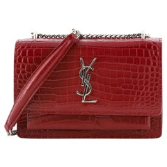 Saint Laurent Sunset Chain Wallet Crocodile Embossed Leather