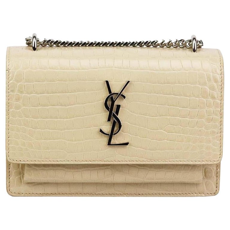 Saint Laurent Sunset Croc Effect Matte Leather Shoulder Bag For Sale at