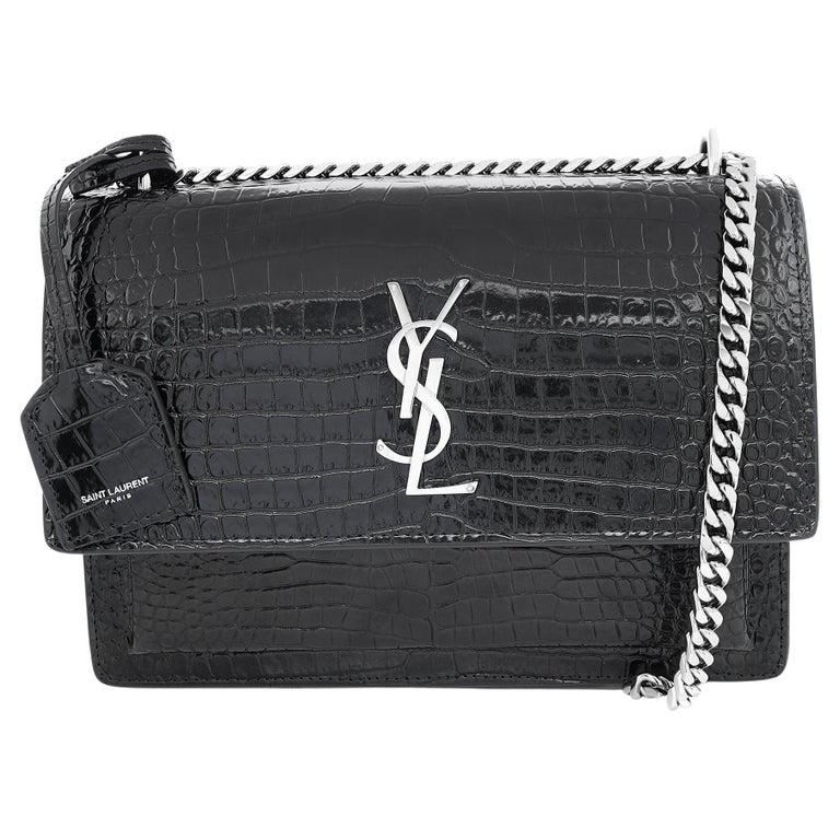 SAINT LAURENT Sunset medium crocodile-embossed leather shoulder bag BLACK –  Top Quality Yves Saint Laurent Bags Shop