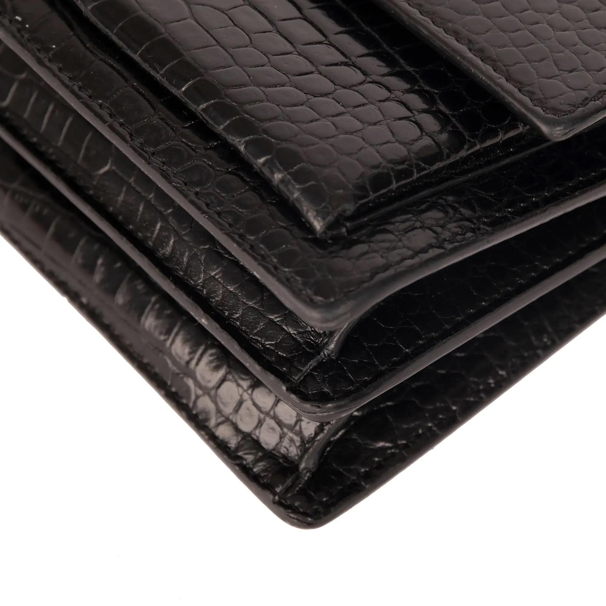 Saint Laurent Sunset Crocodile Medium Embossed Leather Black Chain Bag 3