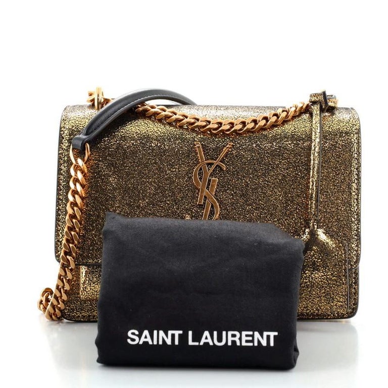 Saint Laurent Sunset Crossbody Bag Crackled Metallic Leather Small