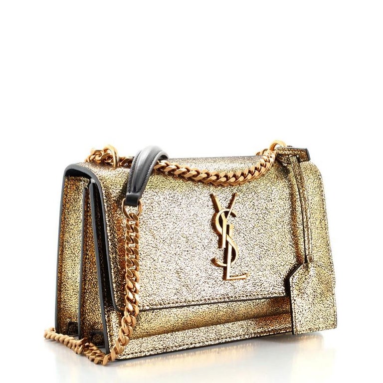 Saint Laurent Sunset Crossbody Bag Crackled Metallic Leather Small at 1stDibs