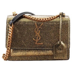 Saint Laurent Sunset Crossbody Bag Crackled Metallic Leather Small