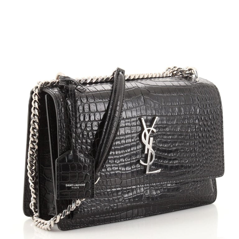 Saint Laurent Sunset Crossbody Bag Crocodile Embossed Leather Medium Exte at 1stDibs