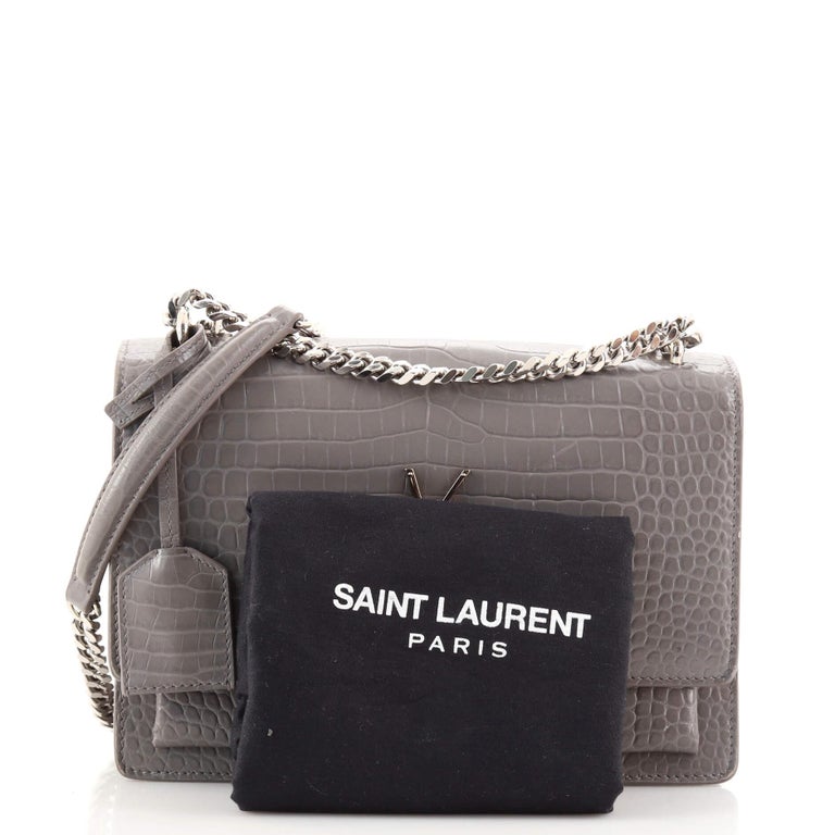 Saint Laurent Medium Sunset Calfskin Leather Shoulder Bag Dark Gray