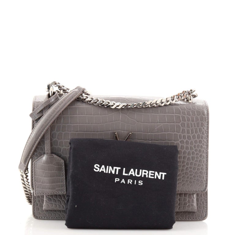 Saint Laurent Sunset Crossbody Bag Crocodile Embossed Leather Medium