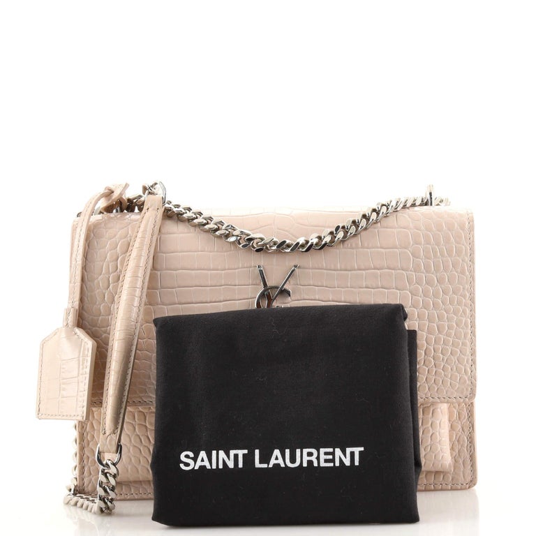 Saint Laurent Sunset Crossbody Bag Crocodile Embossed Leather Medium
