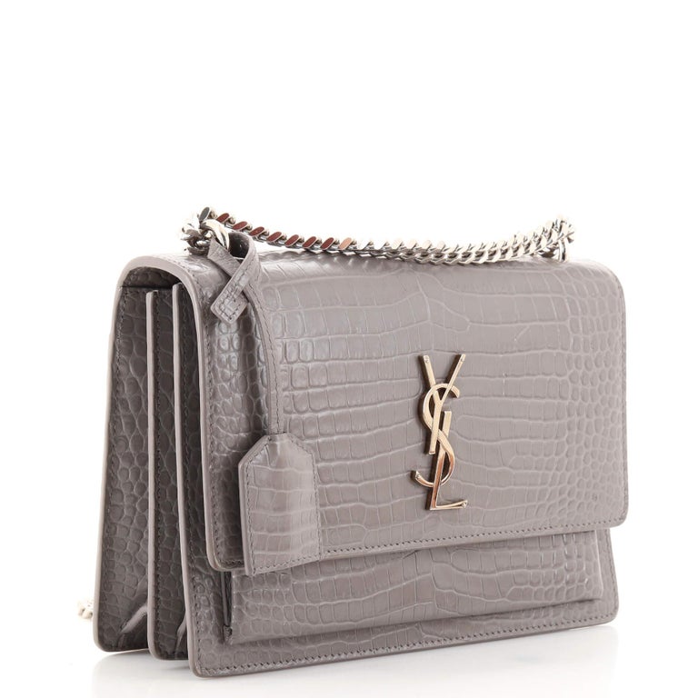 Saint Laurent Sunset Crossbody Bag Crocodile Embossed Leather Medium