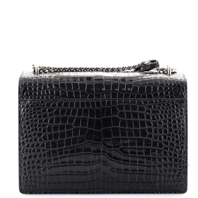 Saint Laurent Sunset Crossbody Bag Crocodile Embossed Leather Medium