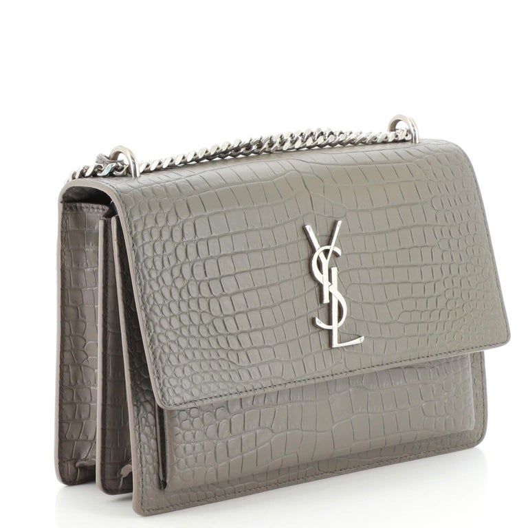 Saint Laurent Sunset Crossbody Bag Crocodile Embossed Leather Medium