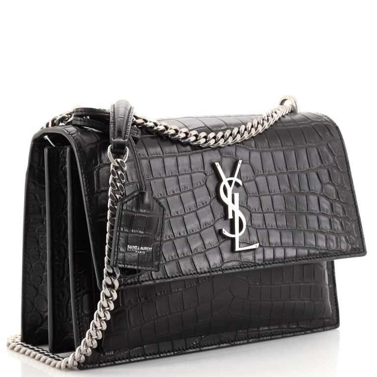 Saint Laurent Sunset Crossbody Bag Crocodile Embossed Leather Medium