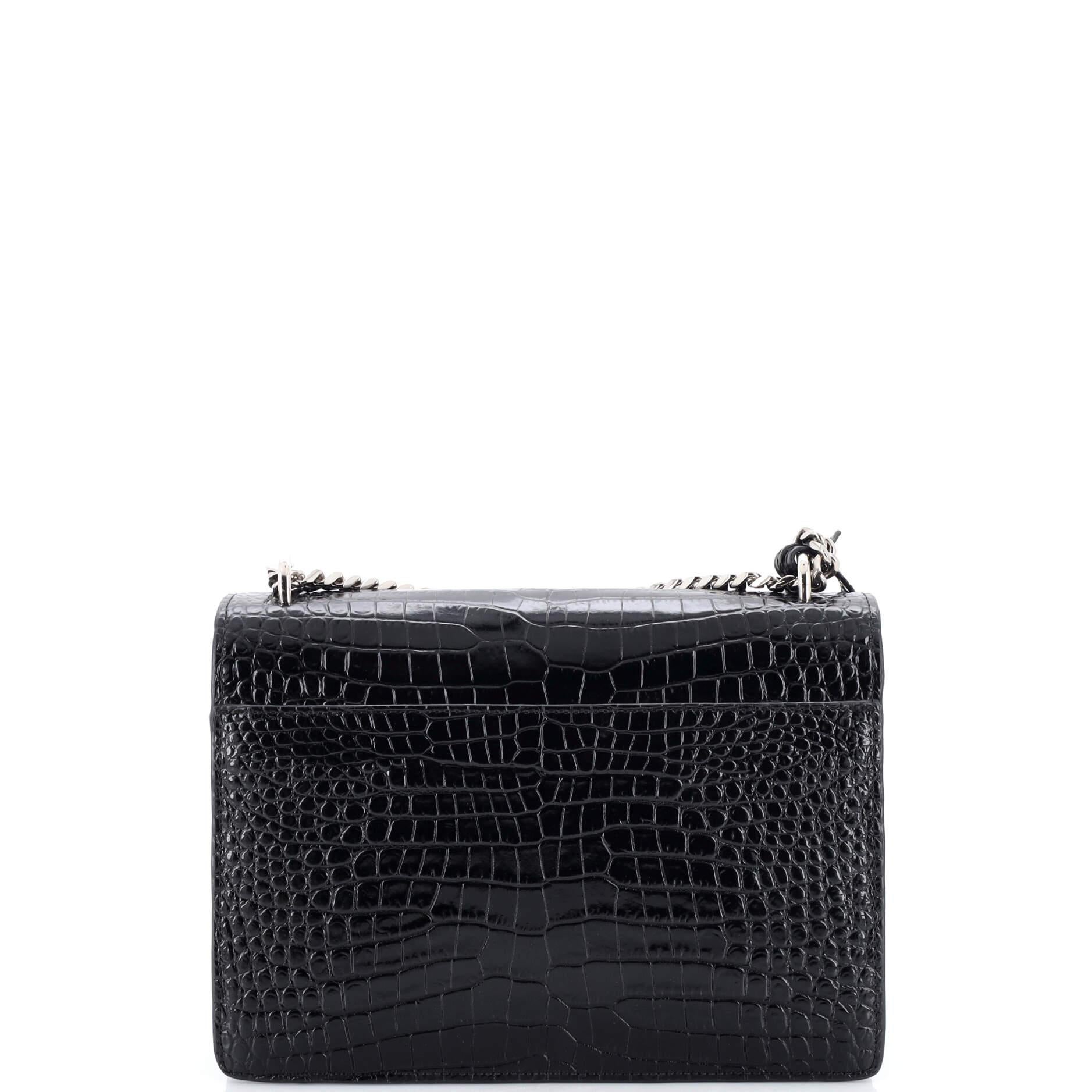 Saint Laurent Sunset Crossbody Bag Crocodile Embossed Leather Medium In Good Condition In NY, NY