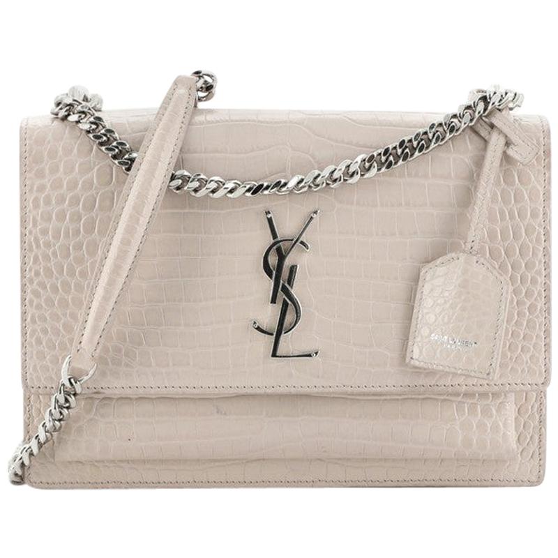 Saint Laurent Sunset Medium Crocodile-Embossed Crossbody Bag