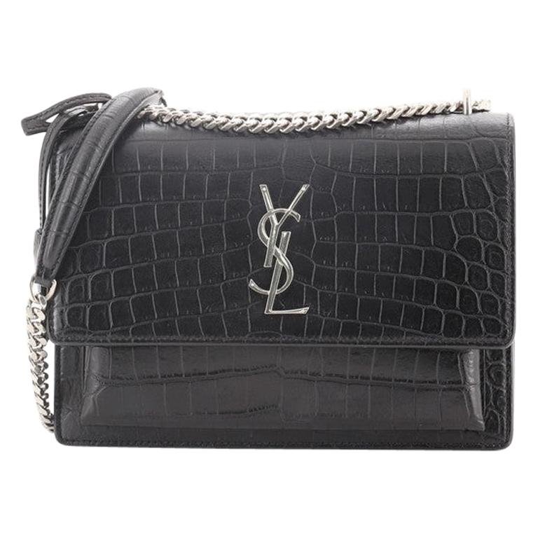 Saint Laurent Sunset Medium Monogram Ysl Croc-Embossed Shoulder Bag