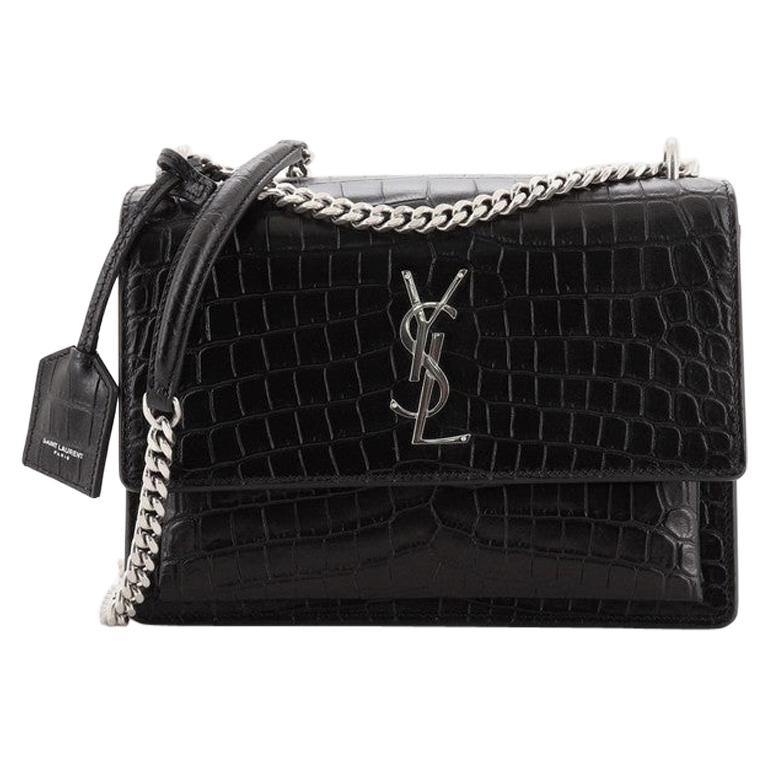 Saint Laurent Sunset Crossbody Bag Crocodile Embossed Leather Medium