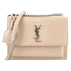 Saint Laurent Sunset Crossbody Bag Crocodile Embossed Leather Medium