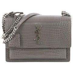 Saint Laurent Sunset Crossbody Bag Crocodile Embossed Leather Medium