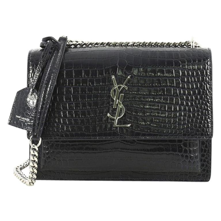 Saint Laurent Sunset Crossbody Bag Crocodile Embossed Leather Medium