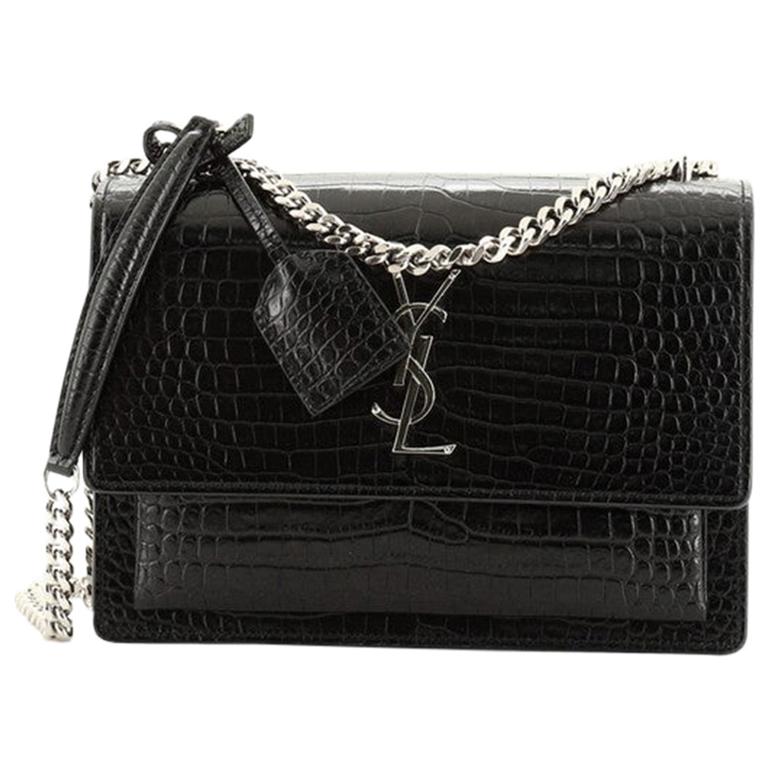 Saint Laurent Sunset Crossbody Bag Crocodile Embossed Leather Medium