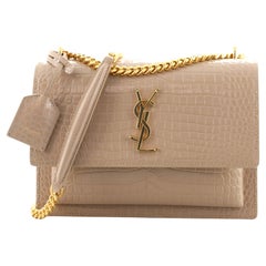 Saint Laurent Sunset Crossbody Bag Crocodile Embossed Leather Medium