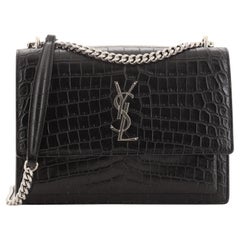Saint Laurent Sunset Umhängetasche aus geprägtem Leder mit Krokodilprägung Medium