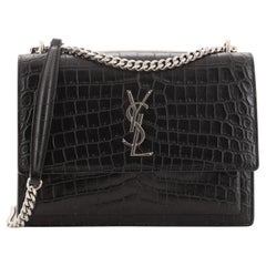 Saint Laurent Sunset Crossbody Bag Crocodile Embossed Leather Medium