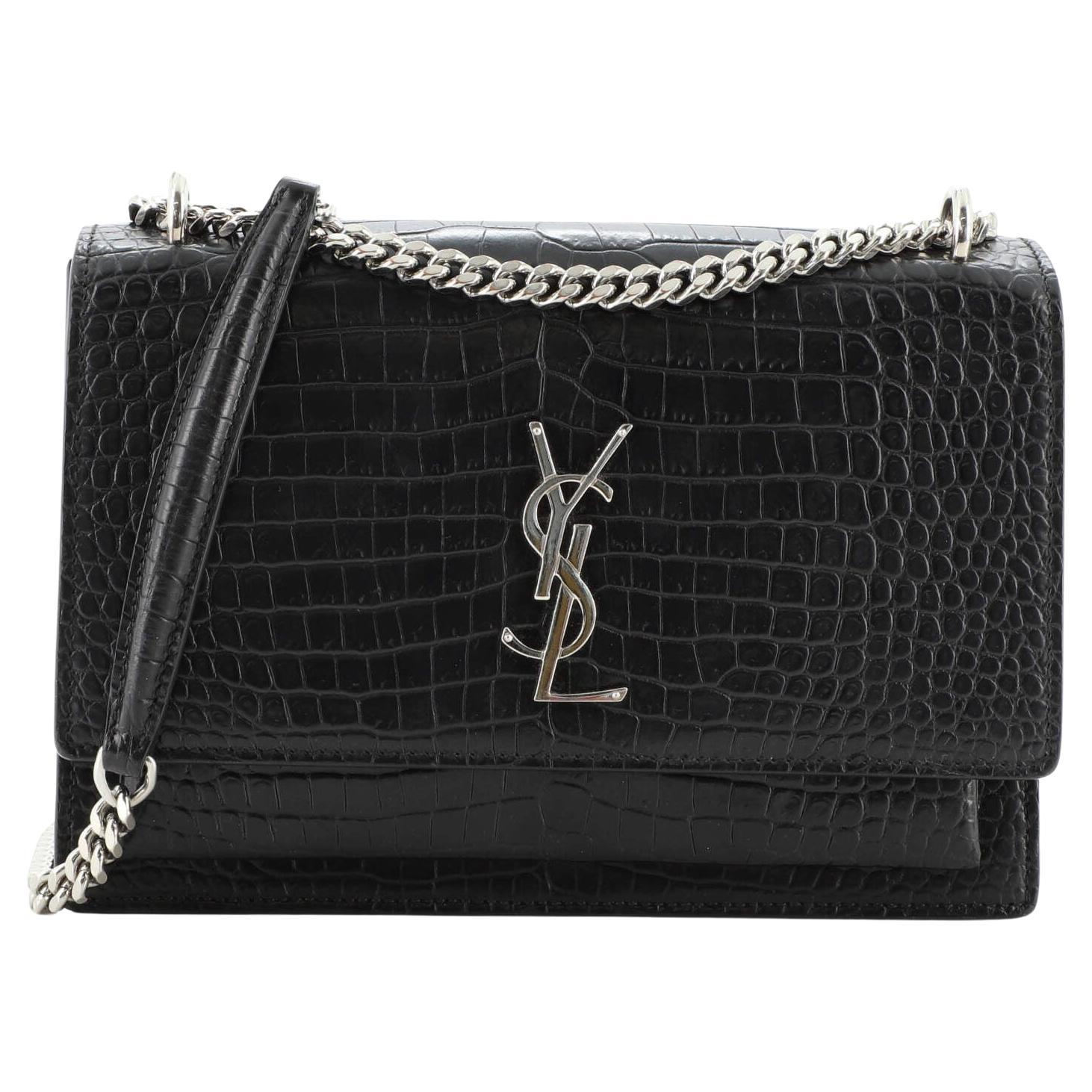 Saint Laurent Sunset Crossbody Bag Crocodile Embossed Leather Medium