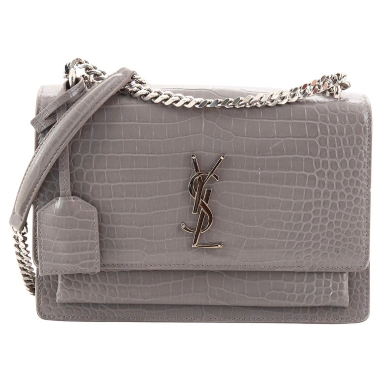 Sunset Croc-embossed Leather Shoulder Bag In White Vintage