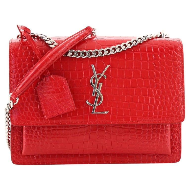Saint Laurent Sunset Crossbody Bag Crocodile Embossed Leather Medium For Sale at 1stDibs