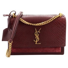 Saint Laurent Sunset Crossbody Bag Python with Leather and Suede Medium