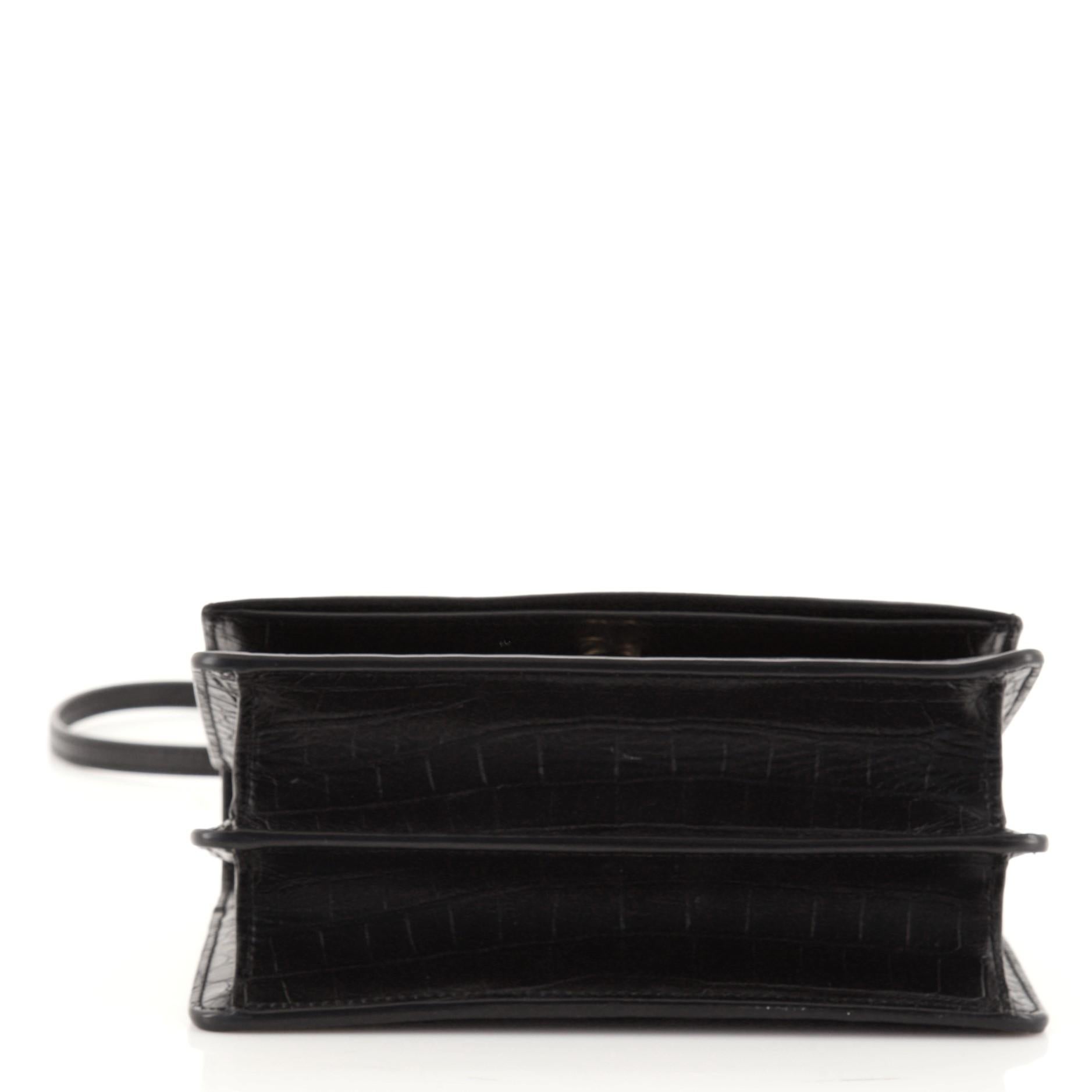 Saint Laurent Sunset Shoulder Bag Crocodile Embossed Leather Small In Good Condition In NY, NY