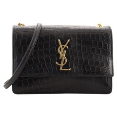 Saint Laurent Sunset Shoulder Bag Crocodile Embossed Leather Small