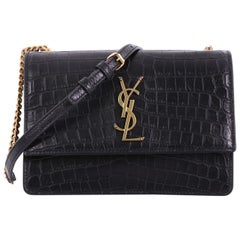 Saint Laurent Sunset Shoulder Bag Crocodile Embossed Leather Small