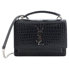 Saint Laurent Sunset Top Handle Chain Wallet Crocodile Embossed Leather