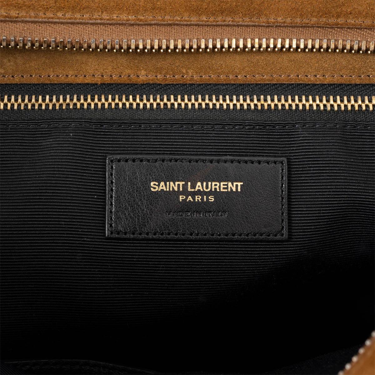 SAINT LAURENT tan beige suede MONOGRAM FRINGE CHAIN STRAP Shopper Bag For Sale 7