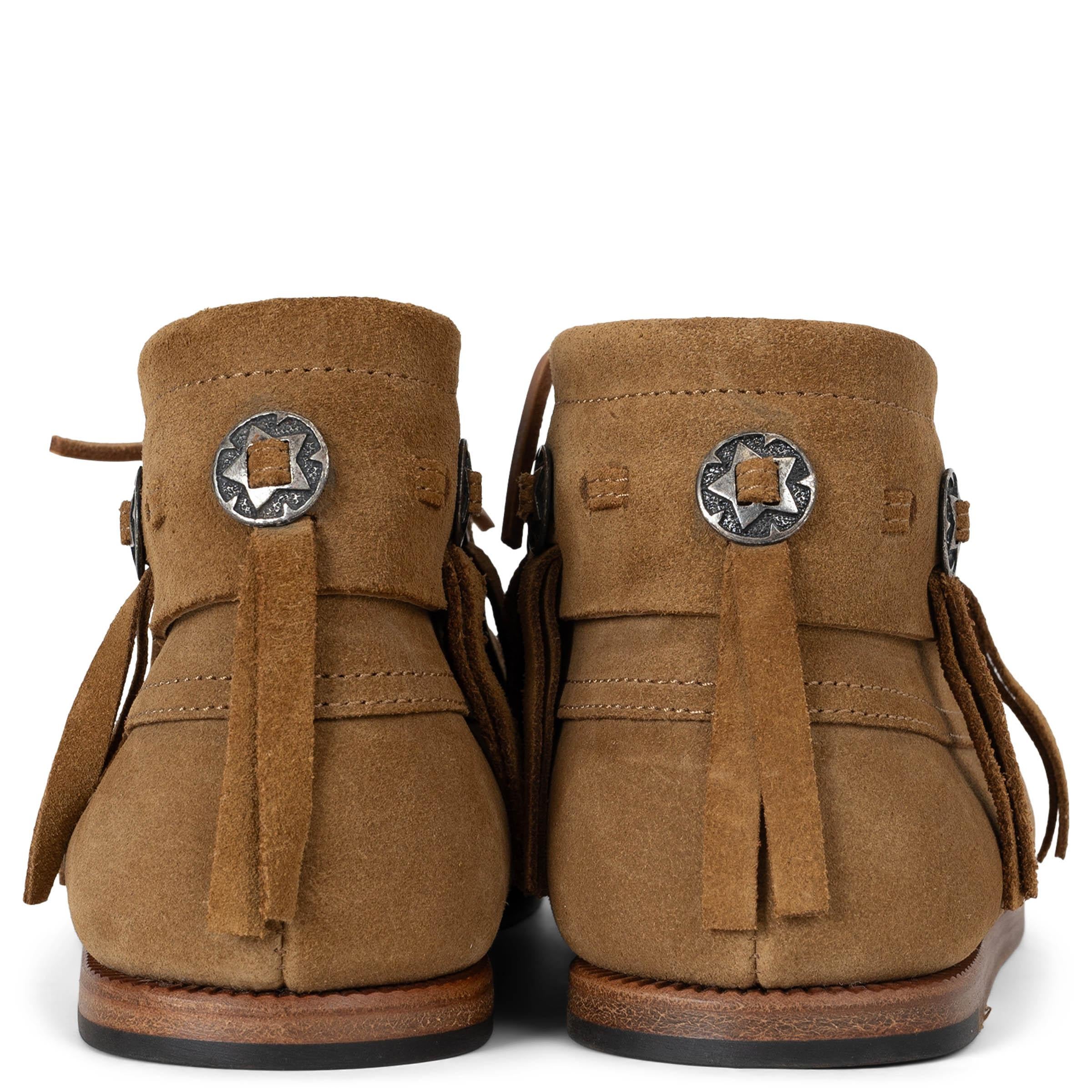 Women's SAINT LAURENT tan brown suede 2015 CONCHO MOCCASIN Boots Shoes 38