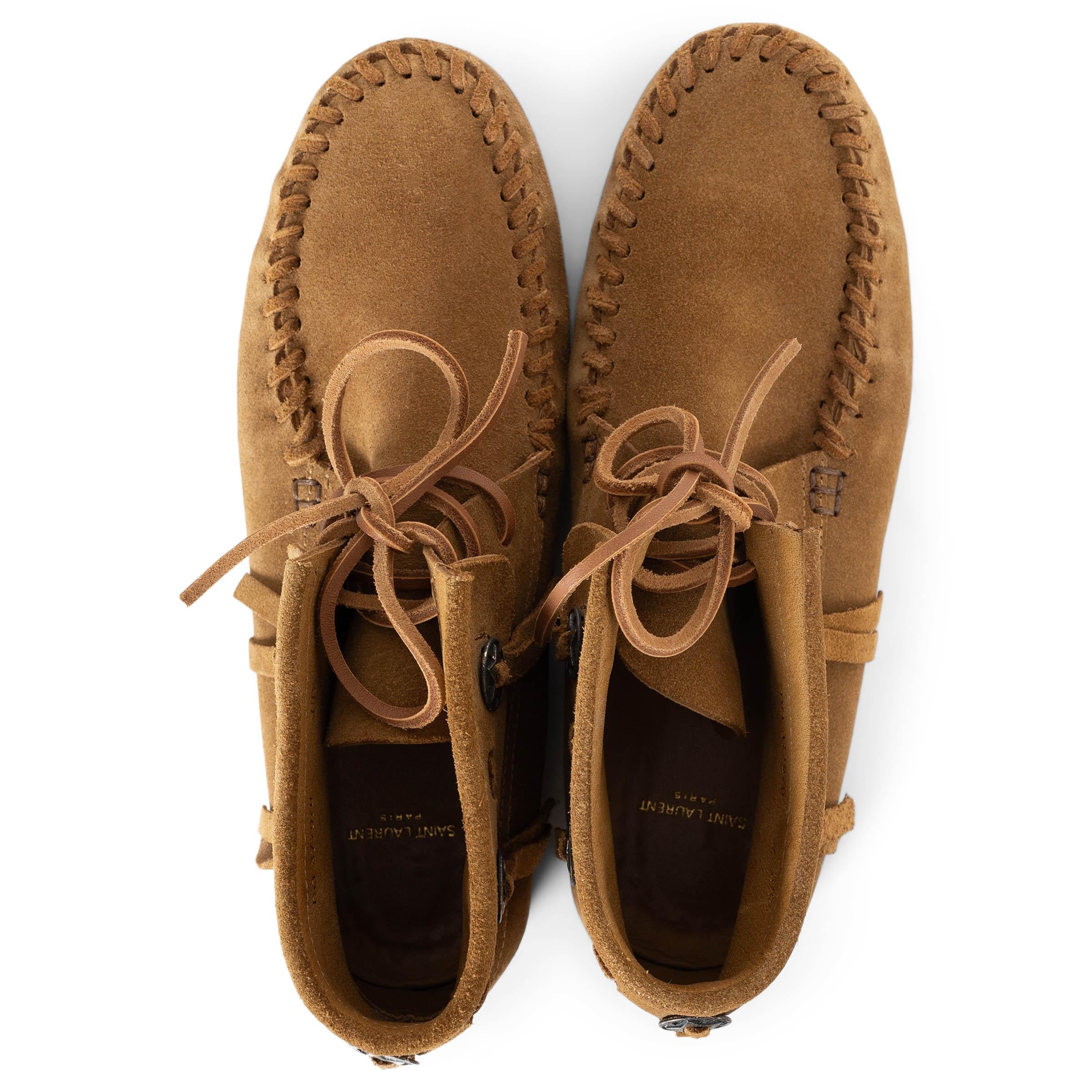 SAINT LAURENT tan brown suede 2015 CONCHO MOCCASIN Boots Shoes 38 1
