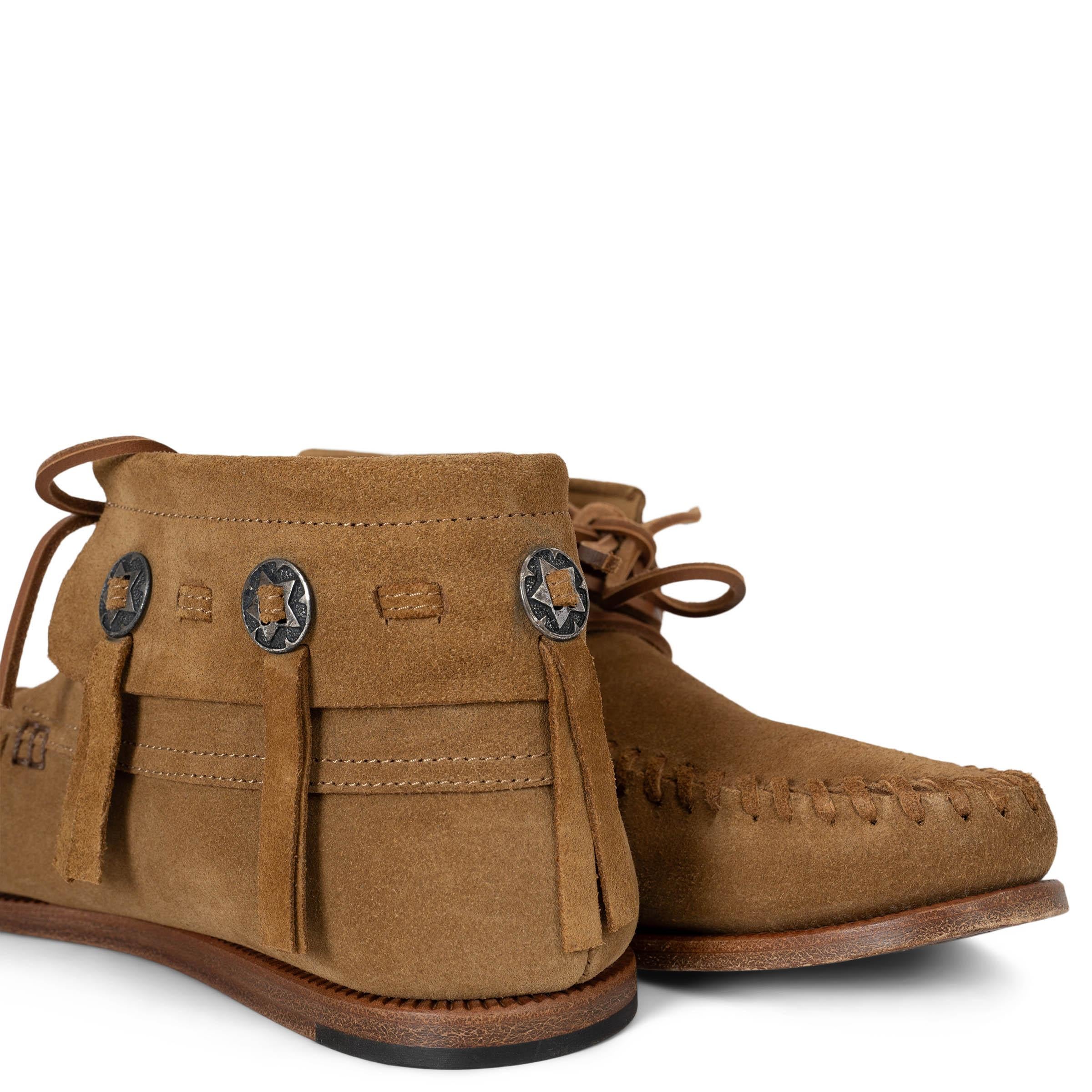 SAINT LAURENT tan brown suede 2015 CONCHO MOCCASIN Boots Shoes 38 2