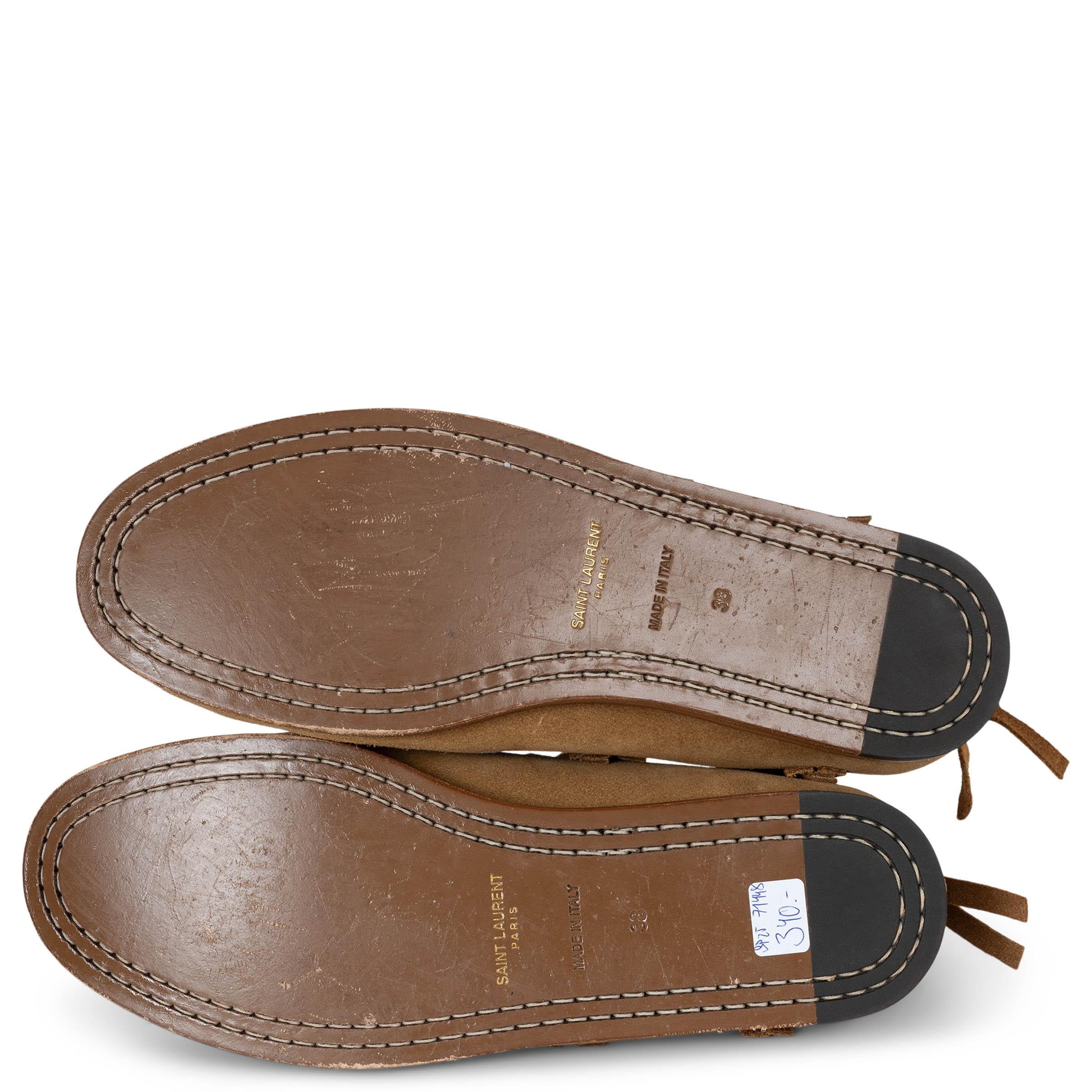 SAINT LAURENT tan brown suede 2015 CONCHO MOCCASIN Boots Shoes 38 4