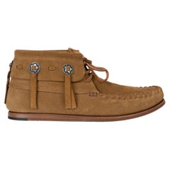 SAINT LAURENT tan brown suede 2015 CONCHO MOCCASIN Boots Shoes 38