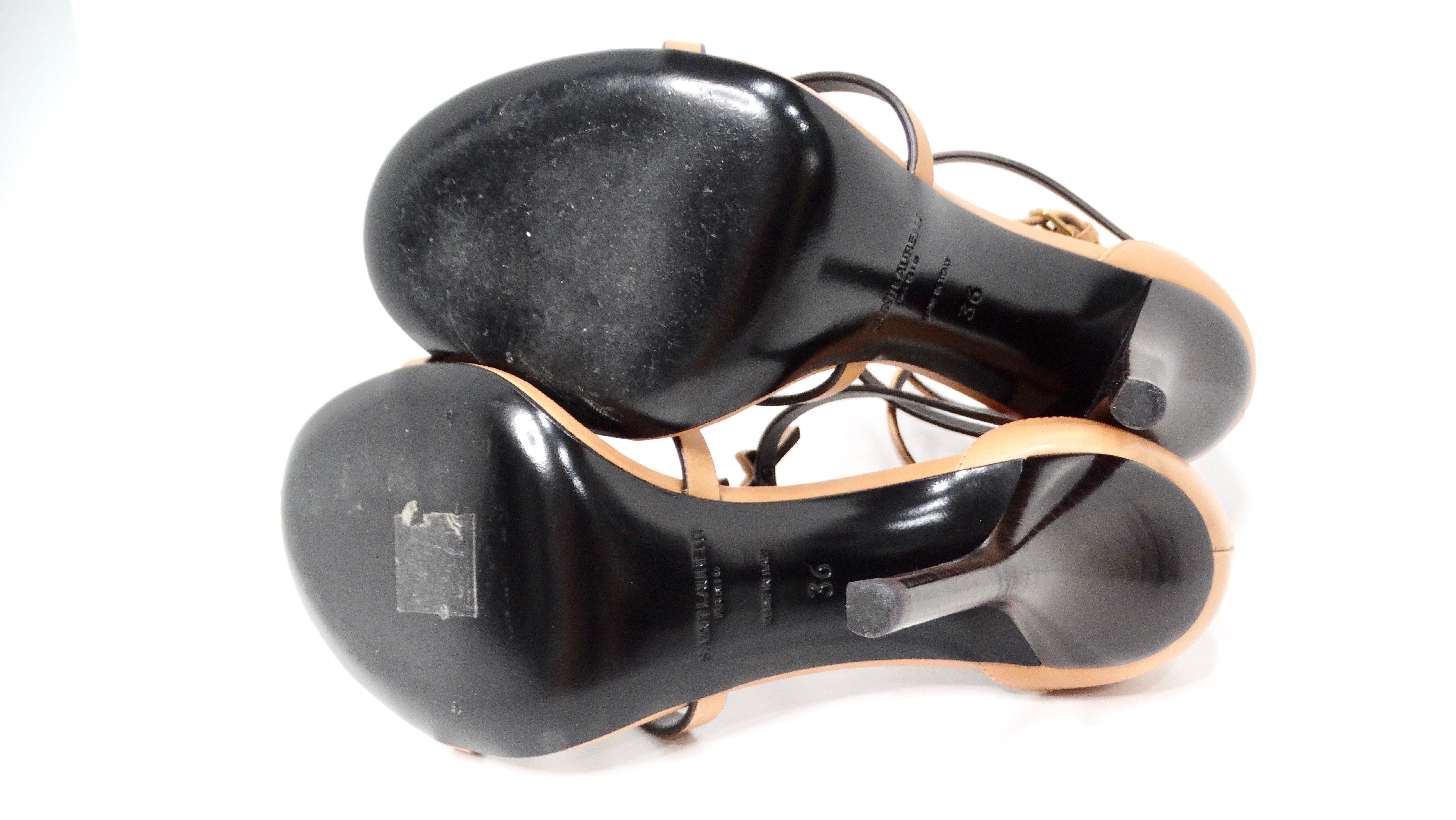 Saint Laurent - Tacchi Cassandra 100 mm in pelle di vitello color cuoio in vendita 1