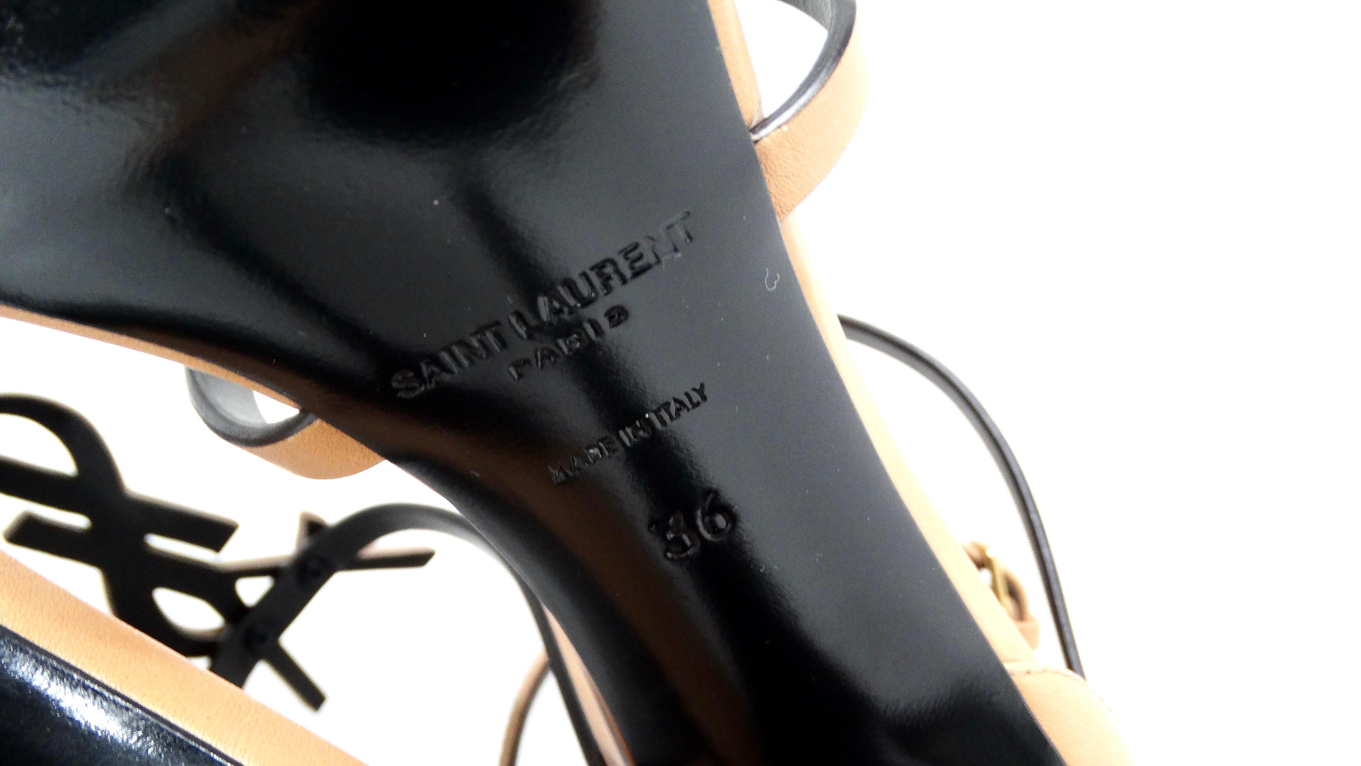 Saint Laurent - Tacchi Cassandra 100 mm in pelle di vitello color cuoio in vendita 2