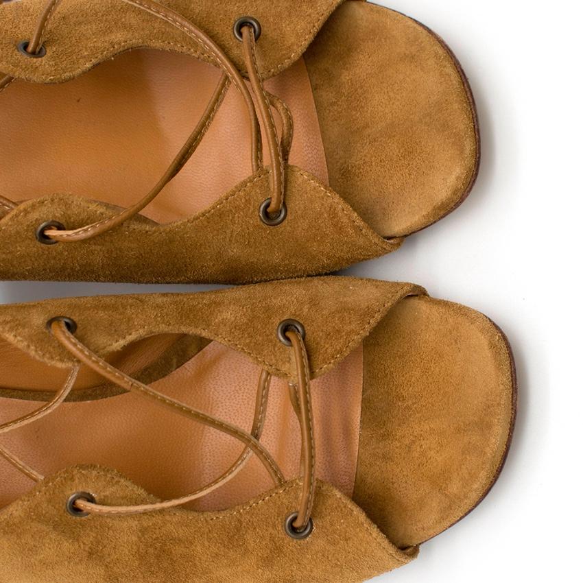 Brown Saint Laurent Tan Lace-Up Seude Sandals 36